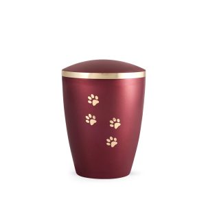 Tierurnennaturstoffurne-edition-elegance-weinrot-Pfotenmotiv gold-1
