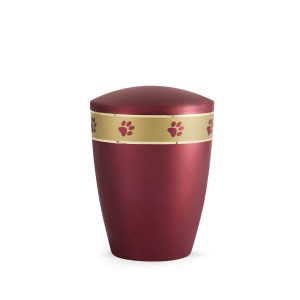 Tierurnennaturstoffurne-edition-elegance-weinrot-Pfotenband gold-1