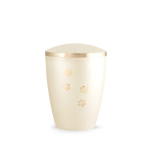 Tierurnennaturstoffurne-edition-elegance-champagner-Pfotenmotiv gold-1
