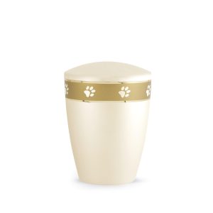 Tierurnennaturstoffurne-edition-elegance-champagner-Pfotenband gold-1