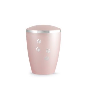 Tierurnennaturstoffurne-edition-elegance-rosé-Pfotenmotiv silber-1