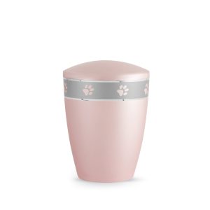 Tierurnennaturstoffurne-edition-elegance-rosé-Pfotenband silber-1