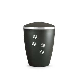 Tierurnennaturstoffurne-edition-elegance-anthrazit-Pfotenmotiv silber-1