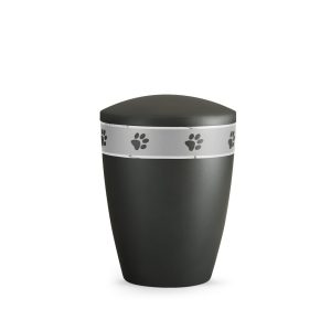 Tierurnennaturstoffurne-edition-elegance-anthrazit-Pfotenband silber-1