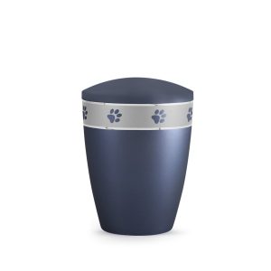 Tierurnennaturstoffurne-edition-elegance-mitternachtsblau-Pfotenband silber-1