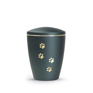 Tierurnennaturstoffurne-edition-patas-de-oro-petrol-Pfoten gold gebürstet-1