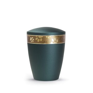 Tierurnennaturstoffurne-edition-patas-de-oro-petrol-goldendes Pfotenband 2-1