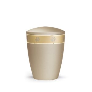 Tierurnennaturstoffurne-edition-patas-de-oro-champagner-goldendes Pfotenband 1-1