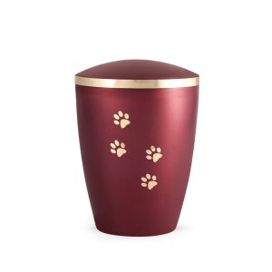 Tierurnennaturstoffurne-edition-elegance-weinrot-Pfotenmotiv gold-2