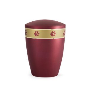 Tierurnennaturstoffurne-edition-elegance-weinrot-Pfotenband gold-2