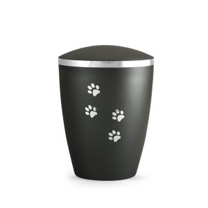 Tierurnennaturstoffurne-edition-elegance-anthrazit-Pfotenmotiv silber-2