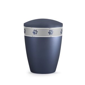 Tierurnennaturstoffurne-edition-elegance-mitternachtsblau-Pfotenband silber-2