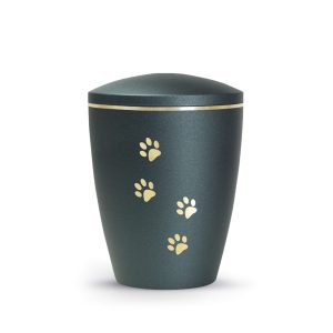 Tierurnennaturstoffurne-edition-patas-de-oro-petrol-Pfoten gold gebürstet-2