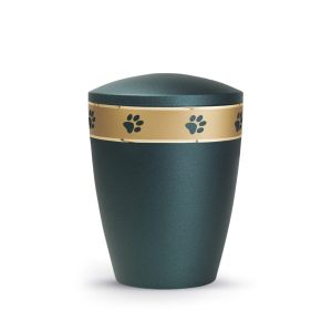 Tierurnennaturstoffurne-edition-patas-de-oro-petrol-goldendes Pfotenband 1-2