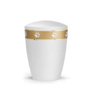 Tierurnennaturstoffurne-edition-patas-de-oro-weiß-goldendes Pfotenband 1-2