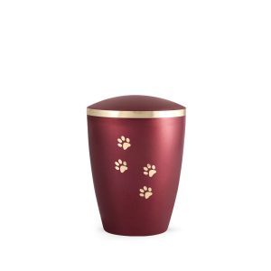 Tierurnennaturstoffurne-edition-elegance-weinrot-Pfotenmotiv gold-0