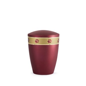 Tierurnennaturstoffurne-edition-elegance-weinrot-Pfotenband gold-0