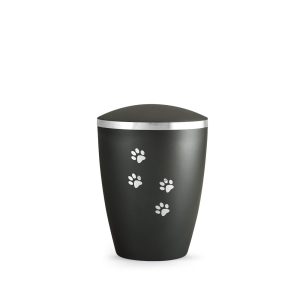 Tierurnennaturstoffurne-edition-elegance-anthrazit-Pfotenmotiv silber-0