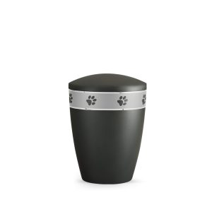 Tierurnennaturstoffurne-edition-elegance-anthrazit-Pfotenband silber-0