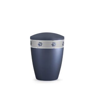 Tierurnennaturstoffurne-edition-elegance-mitternachtsblau-Pfotenband silber-0