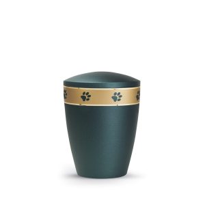 Tierurnennaturstoffurne-edition-patas-de-oro-petrol-goldendes Pfotenband 1-0
