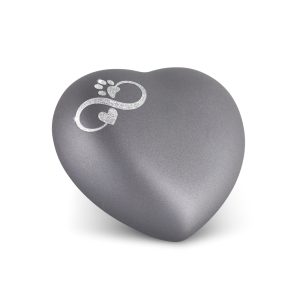 Tierurnenkeramikurne-edition-herz-steingrau-Infinity Herz/Pfote silber-1