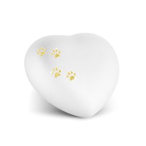 Tierurnenkeramikurne-edition-herz-weiß-Pfötchen gold-1
