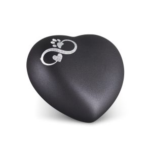 Tierurnenkeramikurne-edition-herz-schwarz-Infinity Herz/Pfote silber-1