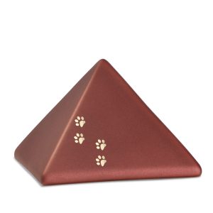 Tierurnenkeramikurne-edition-pyramide-rubin-vier Pfötchen gold glänzend-1