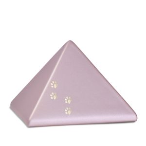 Tierurnenkeramikurne-edition-pyramide-rosé-vier Pfötchen gold glänzend-1