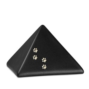 Tierurnenkeramikurne-edition-pyramide-schwarz-vier Pfötchen gold glänzend-1
