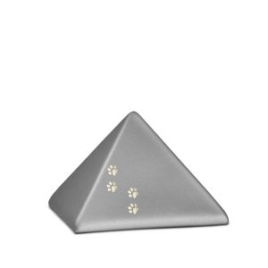 Tierurnenkeramikurne-edition-pyramide-steingrau-vier Pfötchen gold glänzend-0