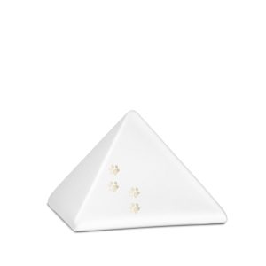 Tierurnenkeramikurne-edition-pyramide-weiß-vier Pfötchen gold glänzend-0