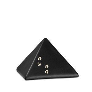 Tierurnenkeramikurne-edition-pyramide-schwarz-vier Pfötchen gold glänzend-0