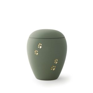 Tierurnenkeramikurne-edition-siena-oliv-goldene Pfoten vertieft-1