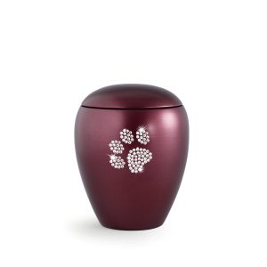 Tierurnenkeramikurne-edition-crystal-weinrot-Pfote aus Kristallen-1