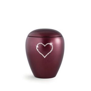 Tierurnenkeramikurne-edition-crystal-weinrot-Herz aus Kristallen-1