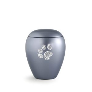 Tierurnenkeramikurne-edition-crystal-stahlgrau-Pfote aus Kristallen-1