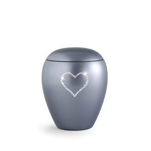 Tierurnenkeramikurne-edition-crystal-stahlgrau-Herz aus Kristallen-1