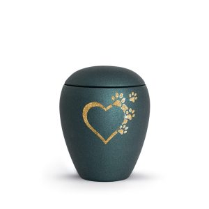 Tierurnenkeramikurne-edition-verona-petrol-Herz mit Pfoten sparkling gold-1