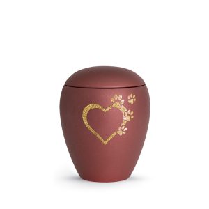 Tierurnenkeramikurne-edition-verona-rubin-Herz mit Pfoten sparkling gold-1