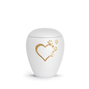 Tierurnenkeramikurne-edition-verona-weiß-Herz mit Pfoten sparkling gold-1