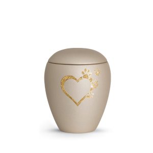 Tierurnenkeramikurne-edition-verona-champagner-Herz mit Pfoten sparkling gold-1