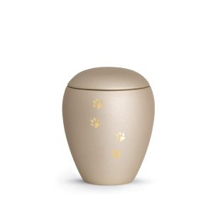 Tierurnenkeramikurne-edition-verona-champagner-vier Pfoten gold gebürstet-1