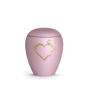 Tierurnenkeramikurne-edition-verona-rosé-Herz mit Pfoten sparkling gold-1