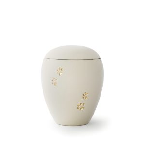 Tierurnenkeramikurne-edition-siena-creme-goldene Pfoten vertieft-1