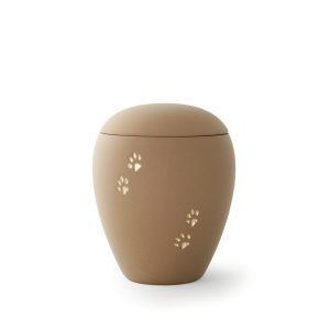 Tierurnenkeramikurne-edition-siena-sand-goldene Pfoten vertieft-1