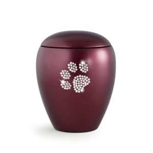 Tierurnenkeramikurne-edition-crystal-weinrot-Pfote aus Kristallen-2