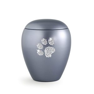 Tierurnenkeramikurne-edition-crystal-stahlgrau-Pfote aus Kristallen-2
