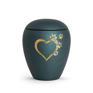 Tierurnenkeramikurne-edition-verona-petrol-Herz mit Pfoten sparkling gold-2